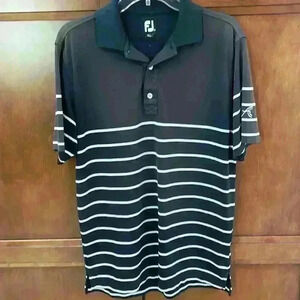 FootJoy Golf Shirt, classic black and White stripe. Pit 2 Pit 21” chart size L